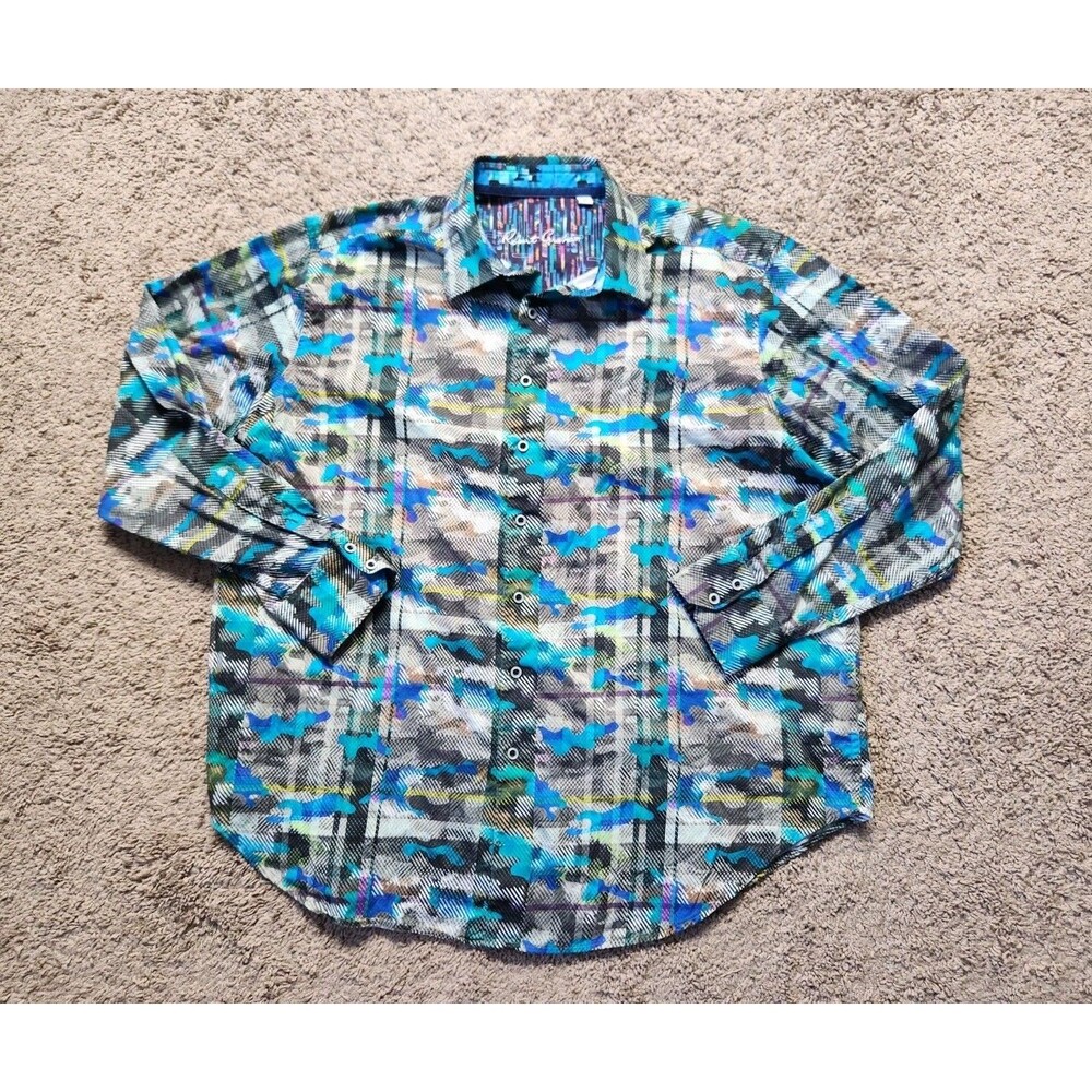 Robert Graham Shirt Mens XL Blue Gray Hydroflauge Long Sleeve Button Down Casual